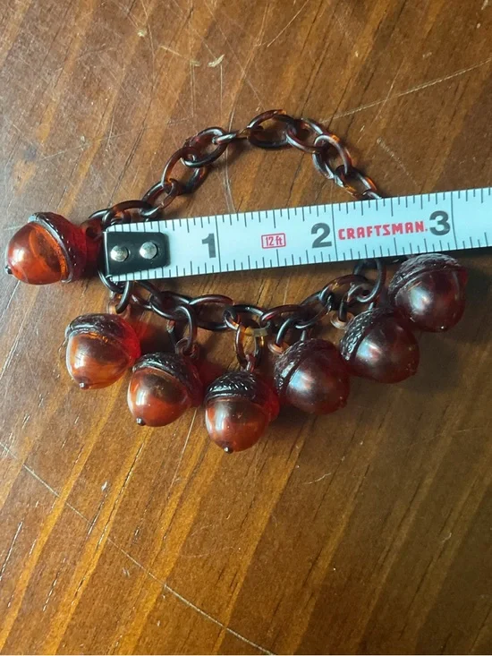 Vintage Antique Celluloid Acorn Charms Link Faux Tortoise Shell Bracelet - Picture 9 of 9